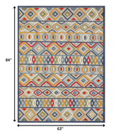 5' X 7' Ivory And Blue Southwestern Stain Resistant Indoor Outdoor Area Rug