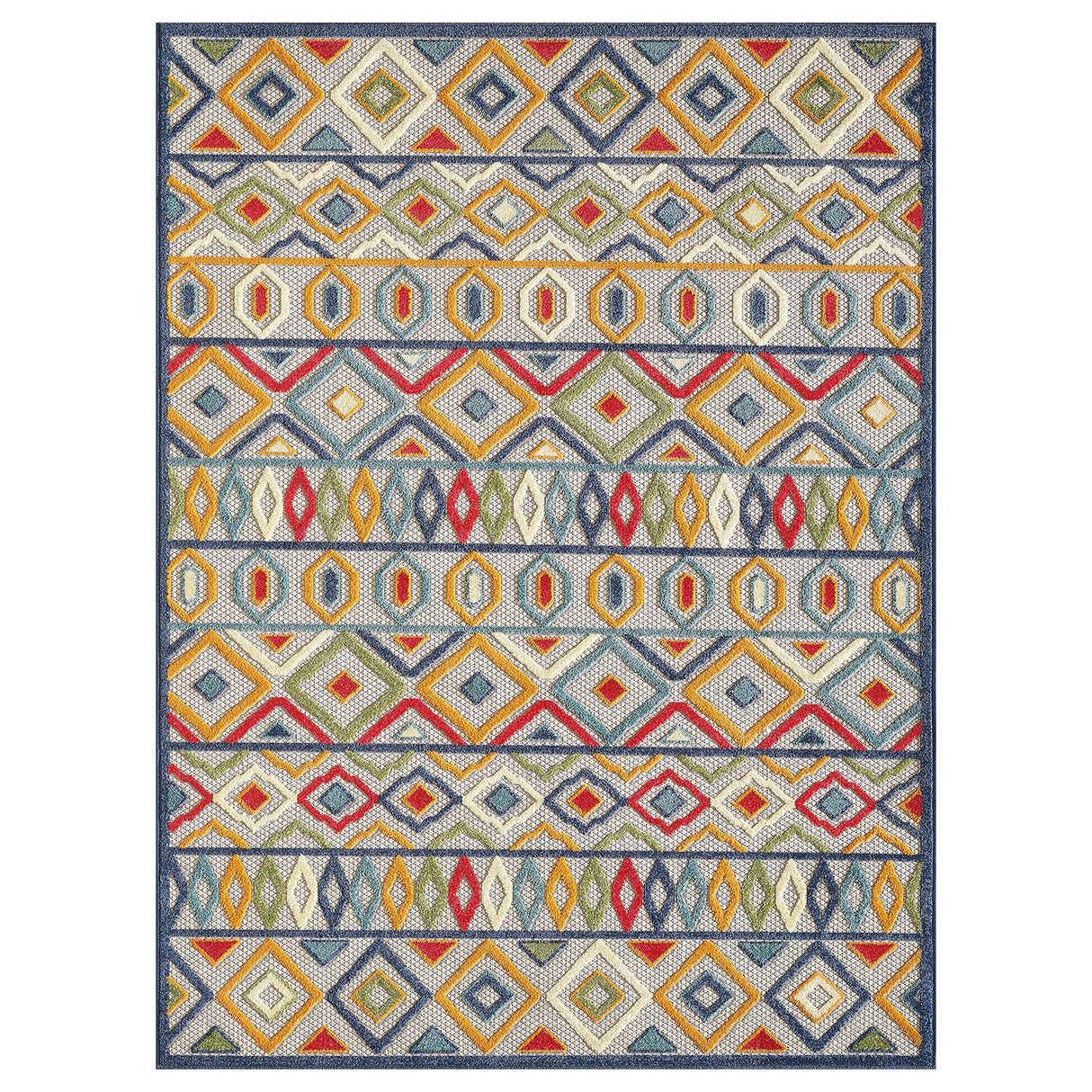 8' X 10' Ivory And Blue Southwestern Stain Resistant Indoor Outdoor Area Rug