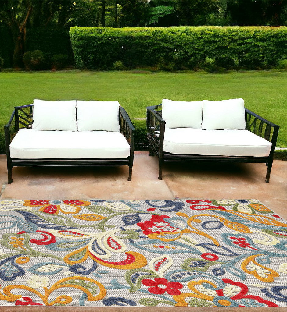 7’ X 9’ Multi Jacobean Floral Indoor Outdoor Area Rug