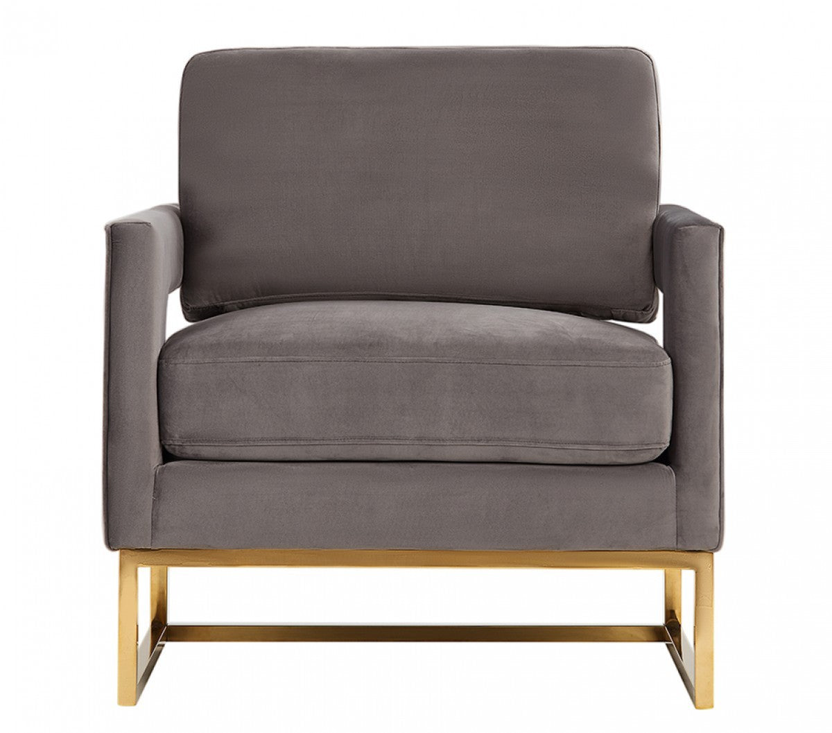 34" Gray And Gold Velvet Arm Chair