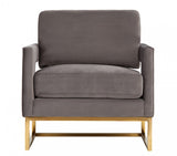 34" Gray And Gold Velvet Arm Chair