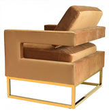 34" Camel And Gold Velvet Arm Chair