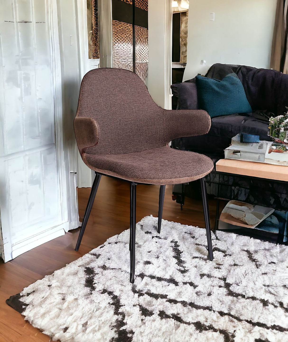 33" Stylish Brown Fabric and Faux Leather Accent Chair