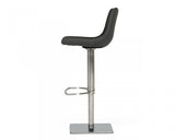 29" Gray And Silver Faux Leather And Stainless Steel Swivel Low Back Bar Height Bar Chair