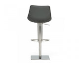 29" Gray And Silver Faux Leather And Stainless Steel Swivel Low Back Bar Height Bar Chair