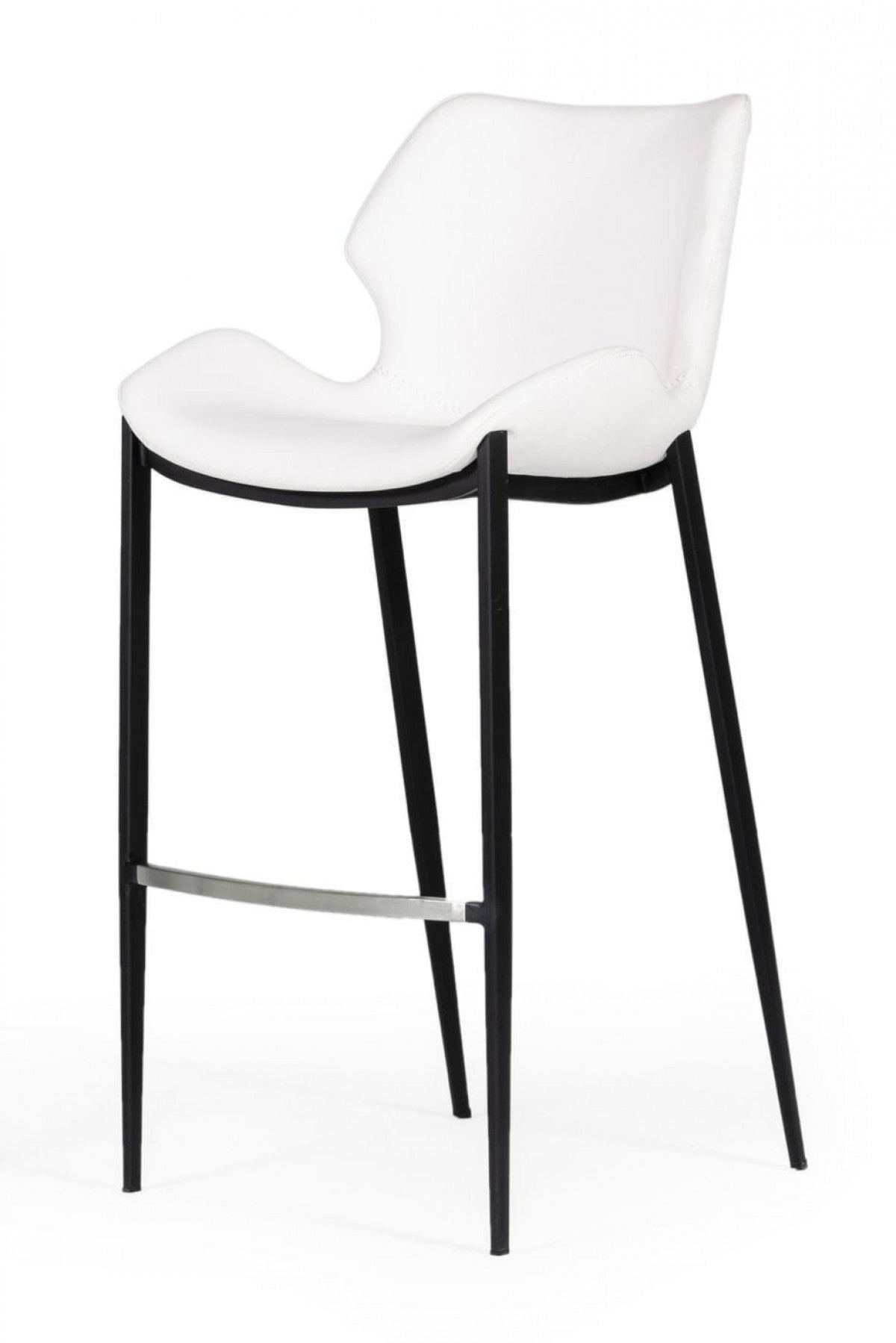 Set of Two 30" White and Black Faux Leather and Steel Low Back Bar Height Bar Chairs