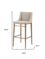 Set of Two 31" Beige And Gold Stainless Steel Bar Height Bar Chairs