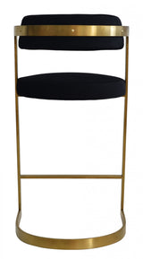 26" Black and Gold Velvet and Stainless Steel Low Back Counter Height Bar Chair