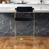 26" Black and Gold Velvet and Stainless Steel Low Back Counter Height Bar Chair