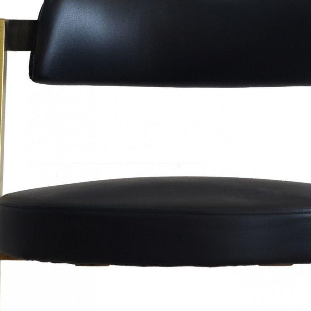 26" Black And Gold Faux Leather And Stainless Steel Low Back Counter Height Bar Chair