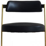 26" Black And Gold Faux Leather And Stainless Steel Low Back Counter Height Bar Chair