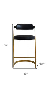 26" Black And Gold Faux Leather And Stainless Steel Low Back Counter Height Bar Chair