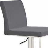 37" Gray And Silver Faux Leather And Stainless Steel Swivel Low Back Adjustable Height Bar Chair