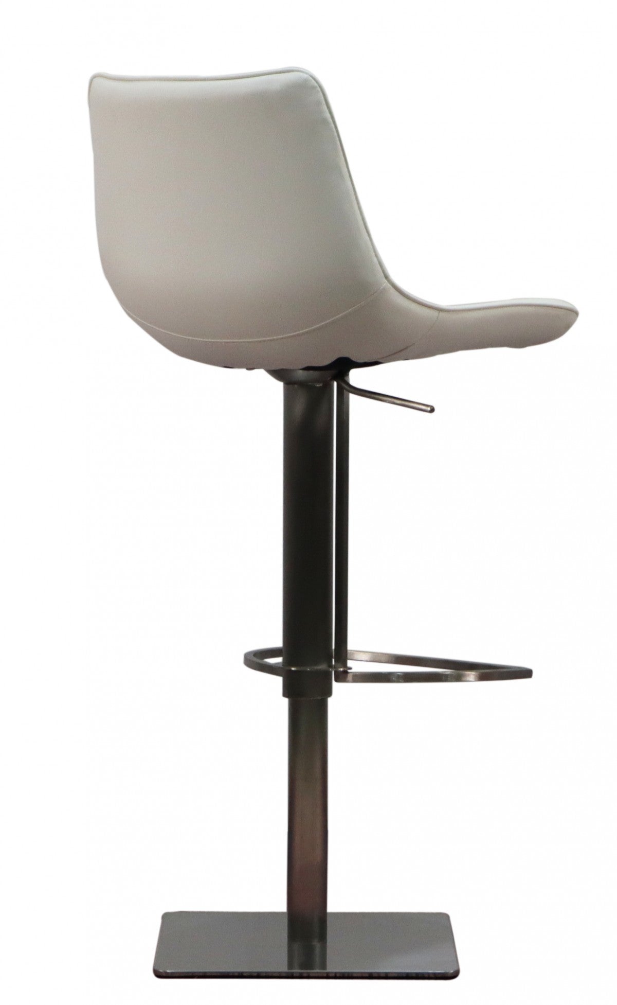 29" White and Silver Faux Leather and Stainless Steel Bar Height Swivel Bar Chair