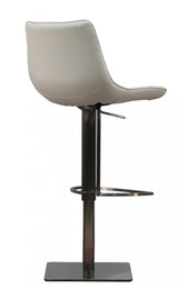 29" White and Silver Faux Leather and Stainless Steel Bar Height Swivel Bar Chair