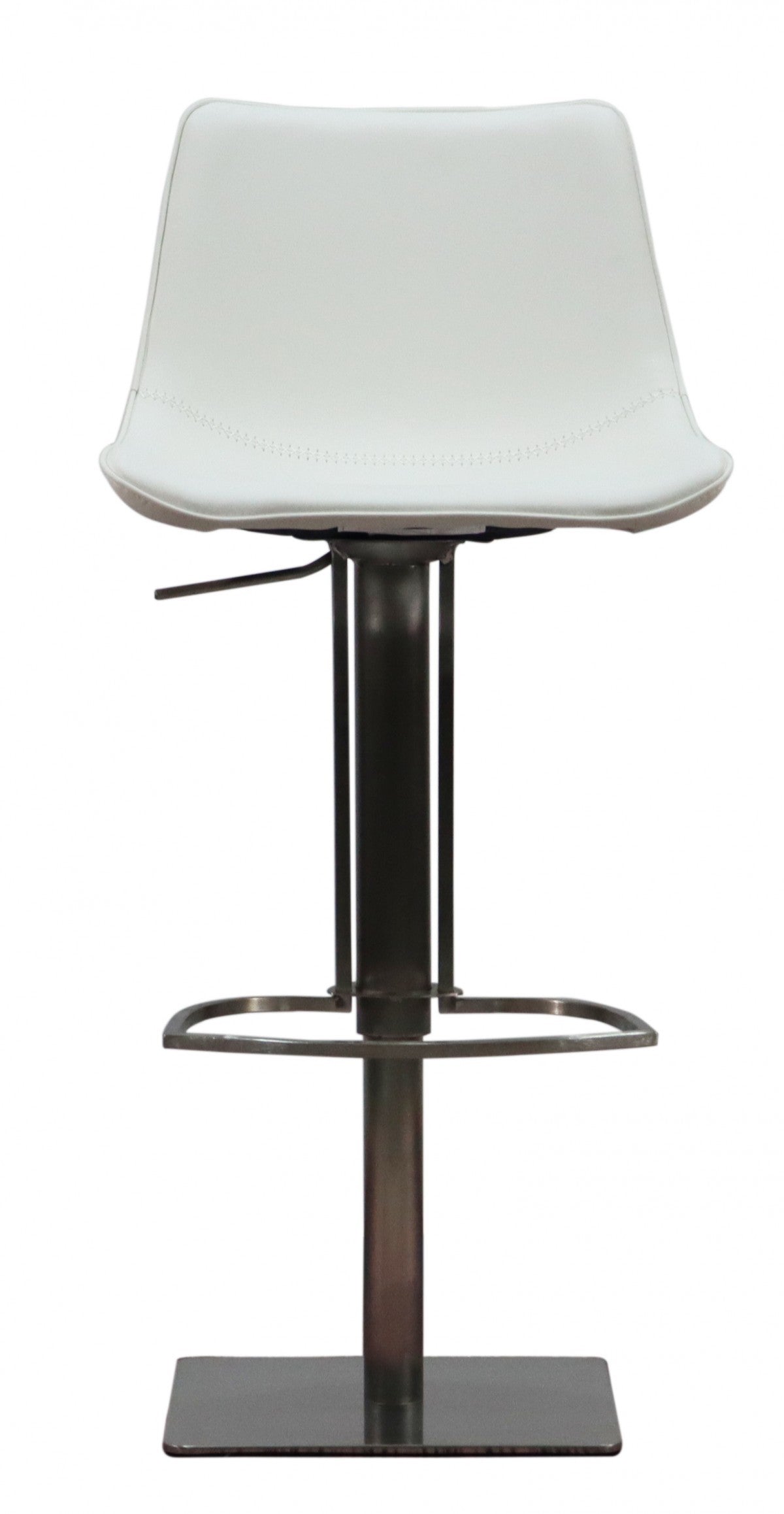 29" White and Silver Faux Leather and Stainless Steel Bar Height Swivel Bar Chair