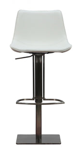 29" White and Silver Faux Leather and Stainless Steel Bar Height Swivel Bar Chair