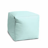 17" Blue Canvas Cube Outdoor Pouf Ottoman