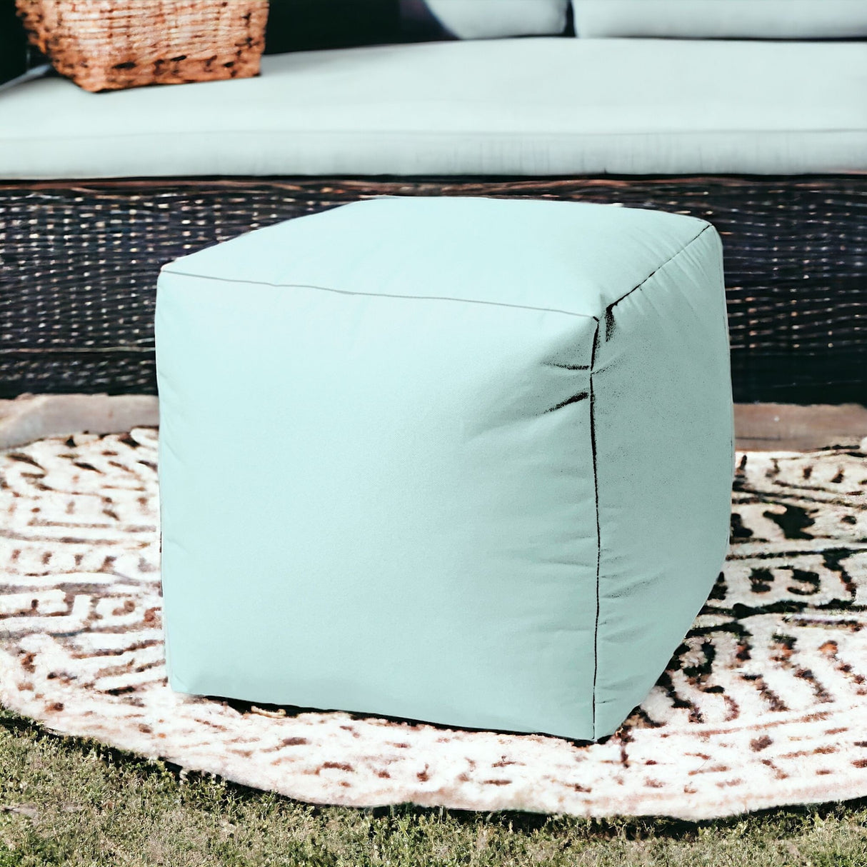 17" Cool Pale Aqua Solid Color Indoor Outdoor Pouf Ottoman