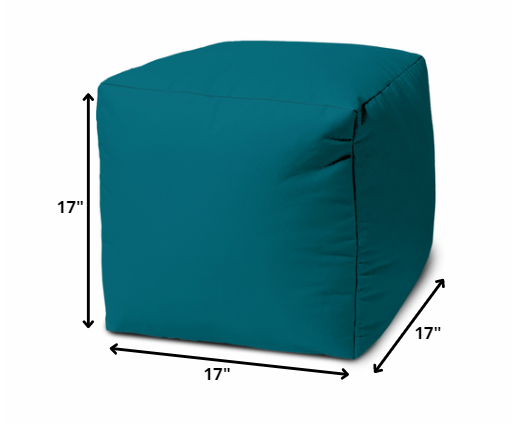 17" Blue Canvas Cube Outdoor Pouf Ottoman