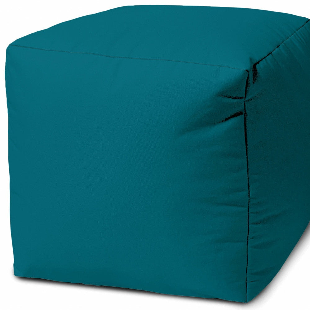 17" Blue Canvas Cube Outdoor Pouf Ottoman