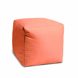 17" Coral Canvas Cube Outdoor Pouf Ottoman