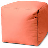 17" Coral Canvas Cube Outdoor Pouf Ottoman