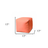 17" Coral Canvas Cube Outdoor Pouf Ottoman