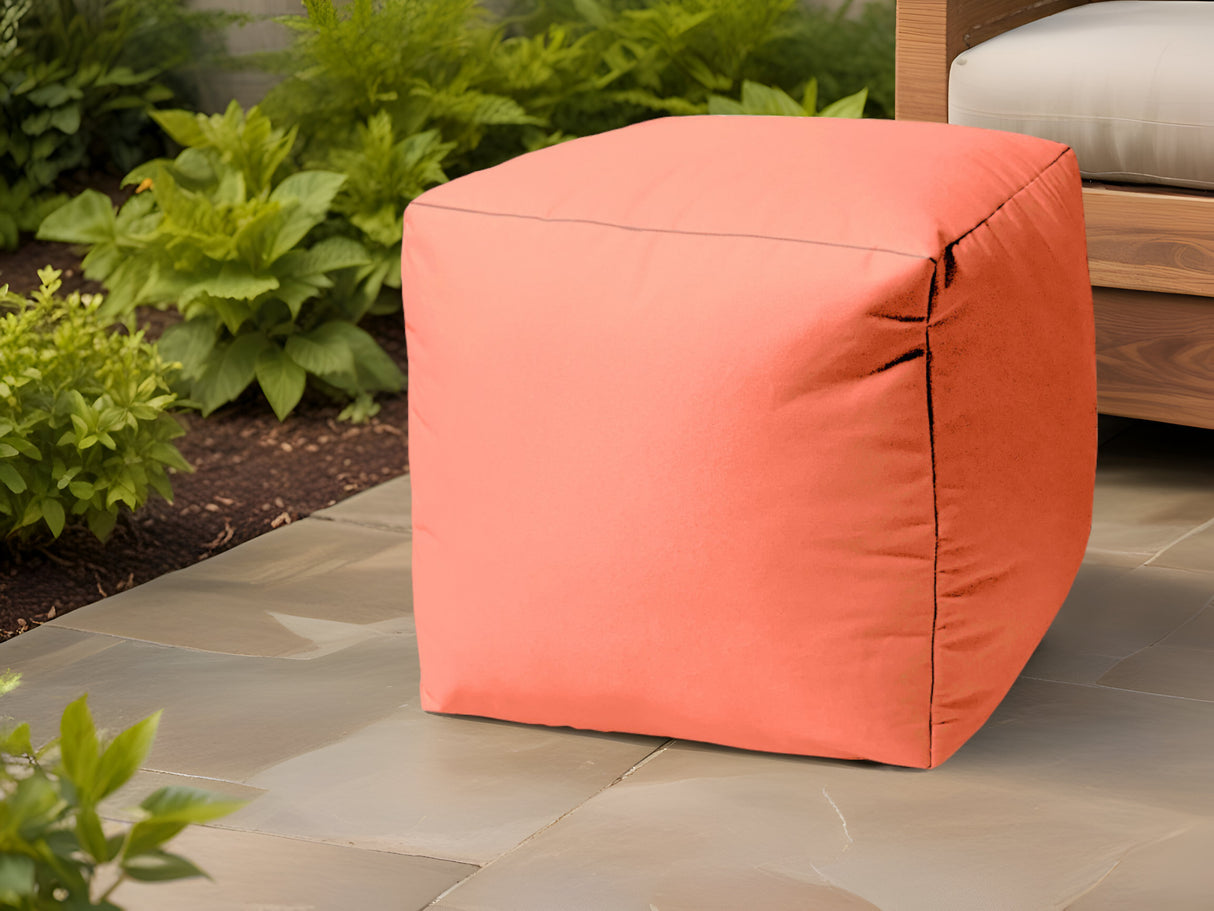 17" Coral Canvas Cube Outdoor Pouf Ottoman