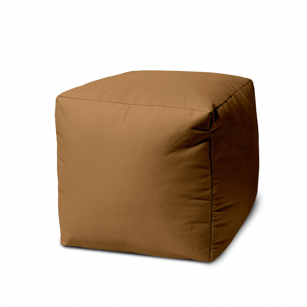 17" Dark Brown Canvas Cube Outdoor Pouf Ottoman