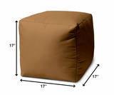 17" Dark Brown Canvas Cube Outdoor Pouf Ottoman