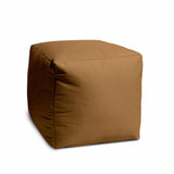 17" Dark Brown Canvas Cube Outdoor Pouf Ottoman