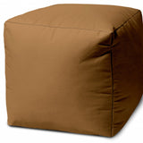 17" Dark Brown Canvas Cube Outdoor Pouf Ottoman