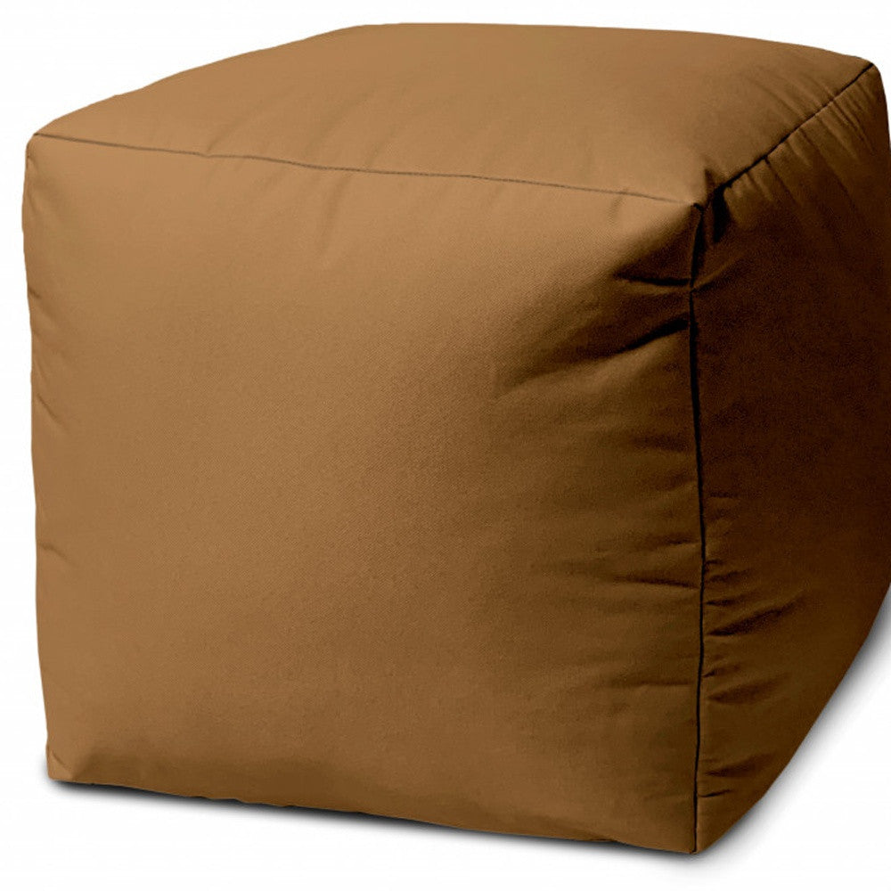 17" Dark Brown Canvas Cube Outdoor Pouf Ottoman