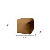 17" Dark Brown Canvas Cube Outdoor Pouf Ottoman