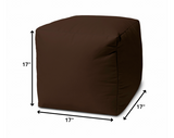 17" Dark Brown Canvas Cube Outdoor Pouf Ottoman