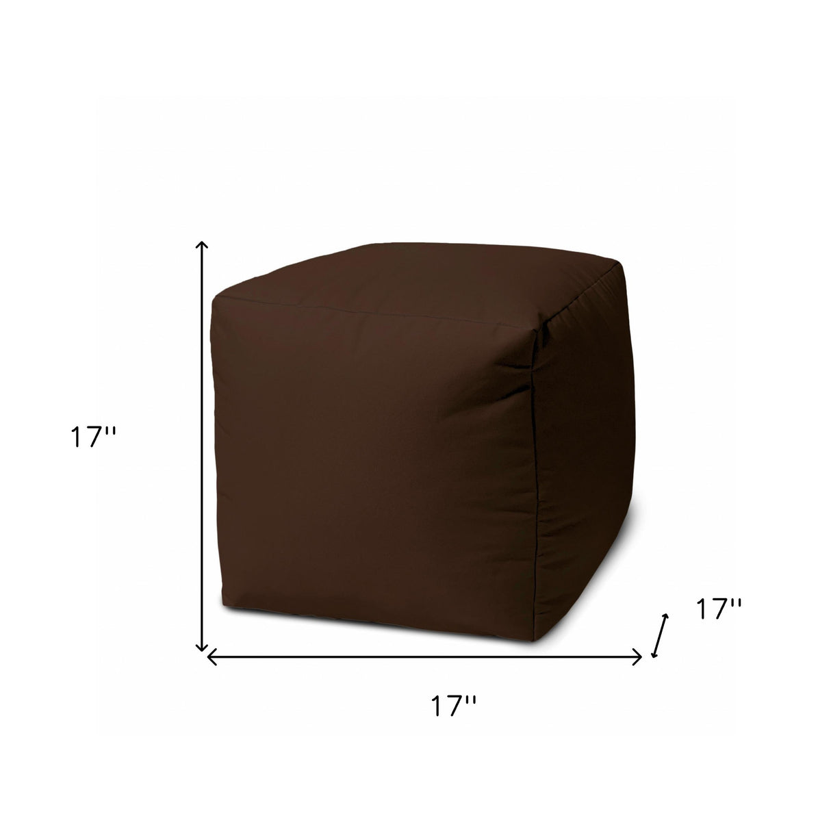 17" Dark Brown Canvas Cube Outdoor Pouf Ottoman