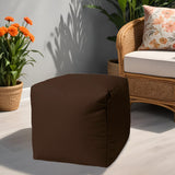 17" Dark Brown Canvas Cube Outdoor Pouf Ottoman