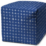 17" Blue and White Polyester Cube Geometric Outdoor Pouf Ottoman