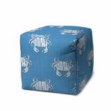 17" Blue and White Polyester Cube Crab Indoor Outdoor Pouf Ottoman