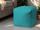 17" Turquoise Polyester Cube Polka Dots Indoor Outdoor Pouf Ottoman