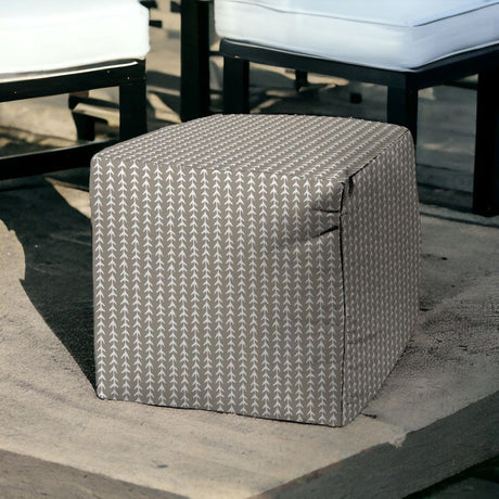 17" Taupe Polyester Cube Geometric Indoor Outdoor Pouf Ottoman
