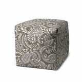 17" Taupe Polyester Cube Paisley Indoor Outdoor Pouf Ottoman