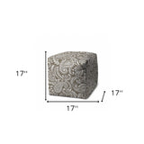 17" Taupe Polyester Cube Paisley Indoor Outdoor Pouf Ottoman