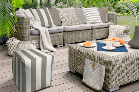 17" Taupe Polyester Cube Striped Indoor Outdoor Pouf Ottoman