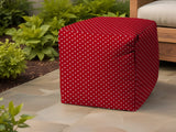 17" Turquoise Polyester Cube Polka Dots Indoor Outdoor Pouf Ottoman