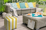 17" Yellow And White Polyester Cube Striped Indoor Outdoor Pouf Ottoman