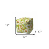 17" Green Polyester Cube Floral Indoor Outdoor Pouf Ottoman