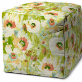 17" Green Polyester Cube Floral Indoor Outdoor Pouf Ottoman