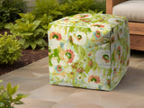 17" Green Polyester Cube Floral Indoor Outdoor Pouf Ottoman